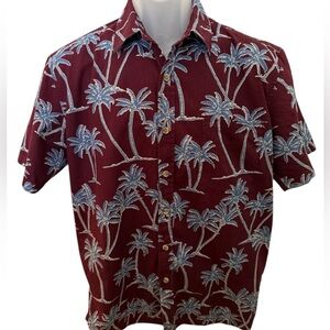 COOKE STREET Maroon & Blue Palm Trees Aloha Hawaiian Shirt Men S Small